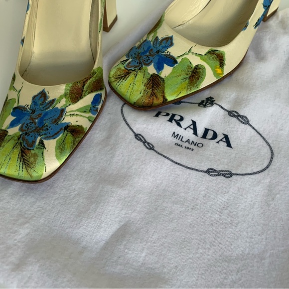 Prada Women's Heels - Blue and Green Floral - Picture 1 of 3